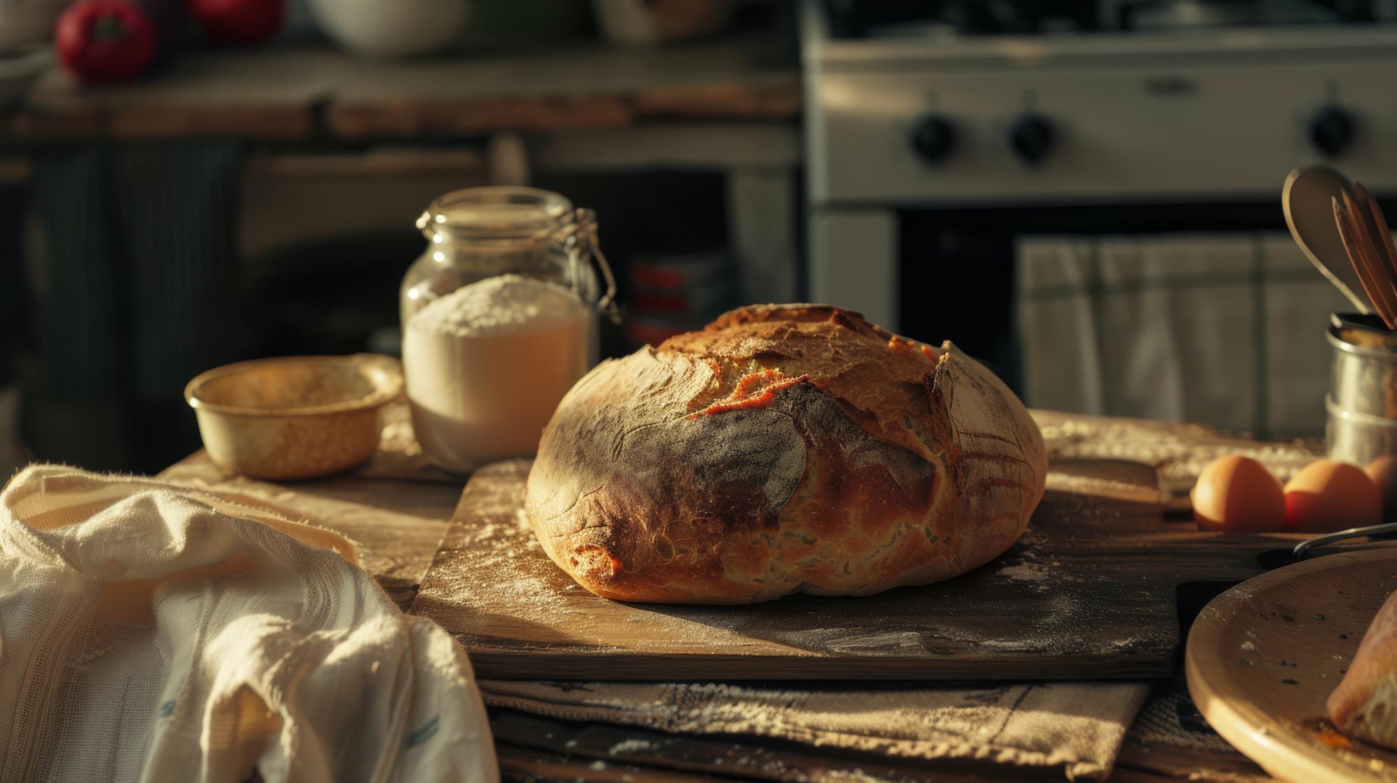 artisanal sourdough loaf on table