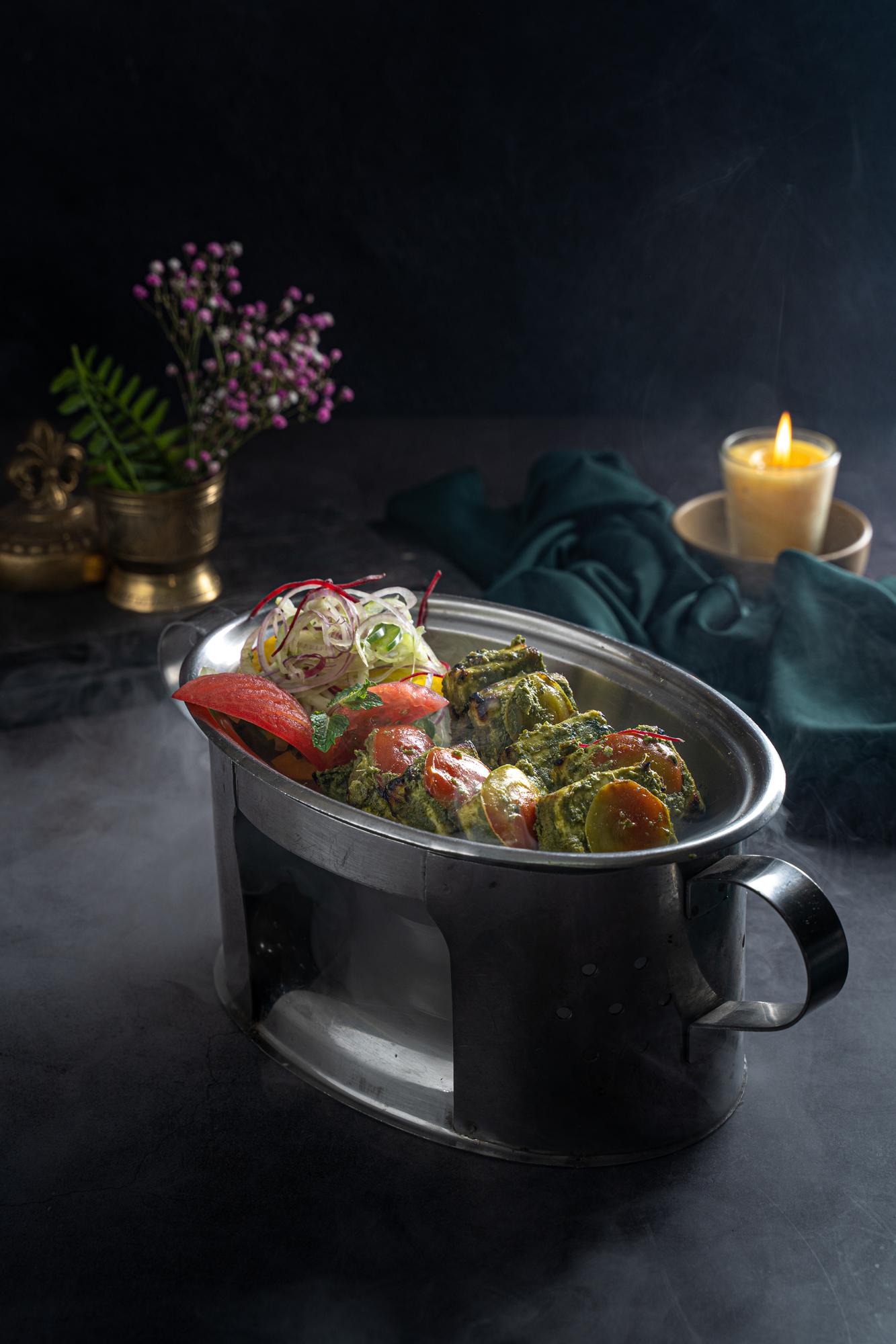 steel pot with simmering stew
